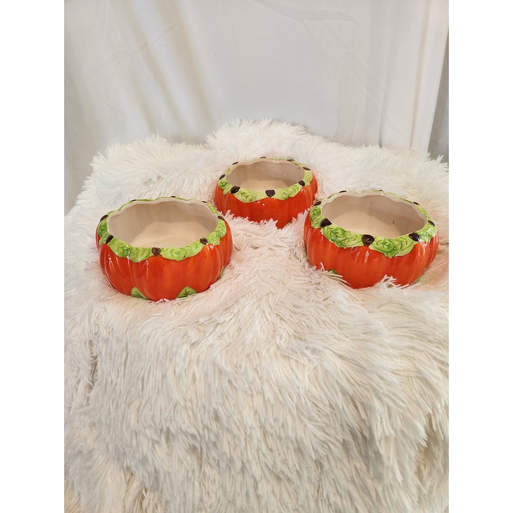 Royal Norfolk Ceramic Pumpkin Candy Bowls Set of 3 Orange Fall Harvest Decor